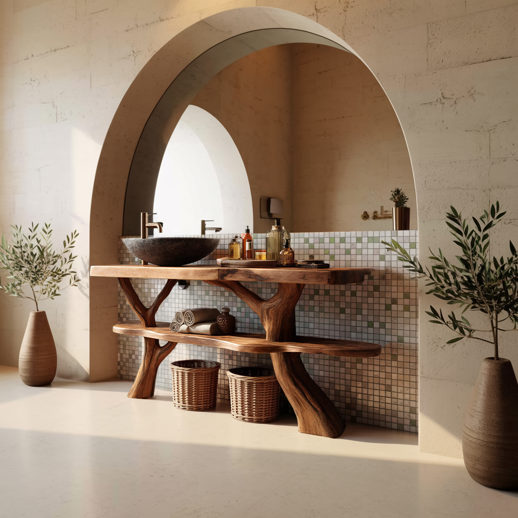 Modern Wooden Live Edge Bathroom Vanity For Elegant Bathroom Interior