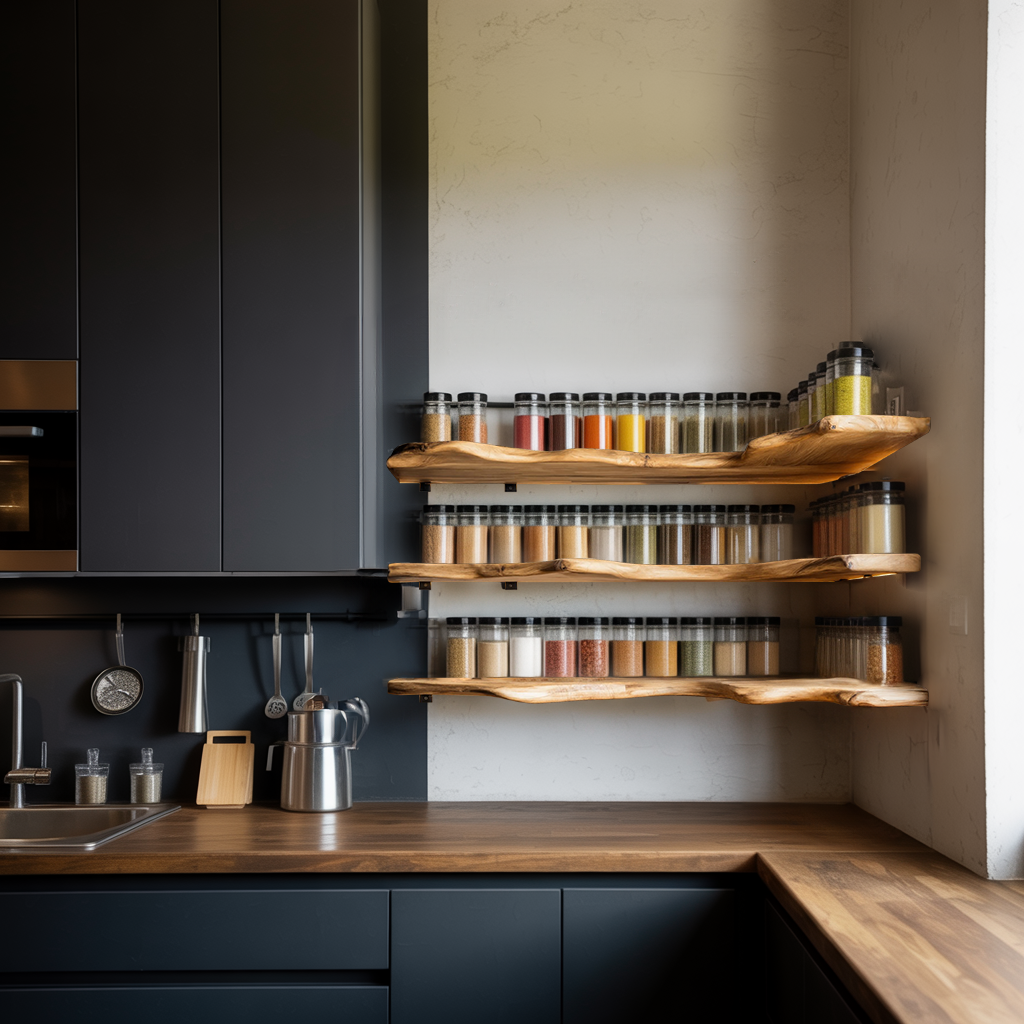 Farmhouse Wooden Spice Rack Shelf For Kitchen Decor