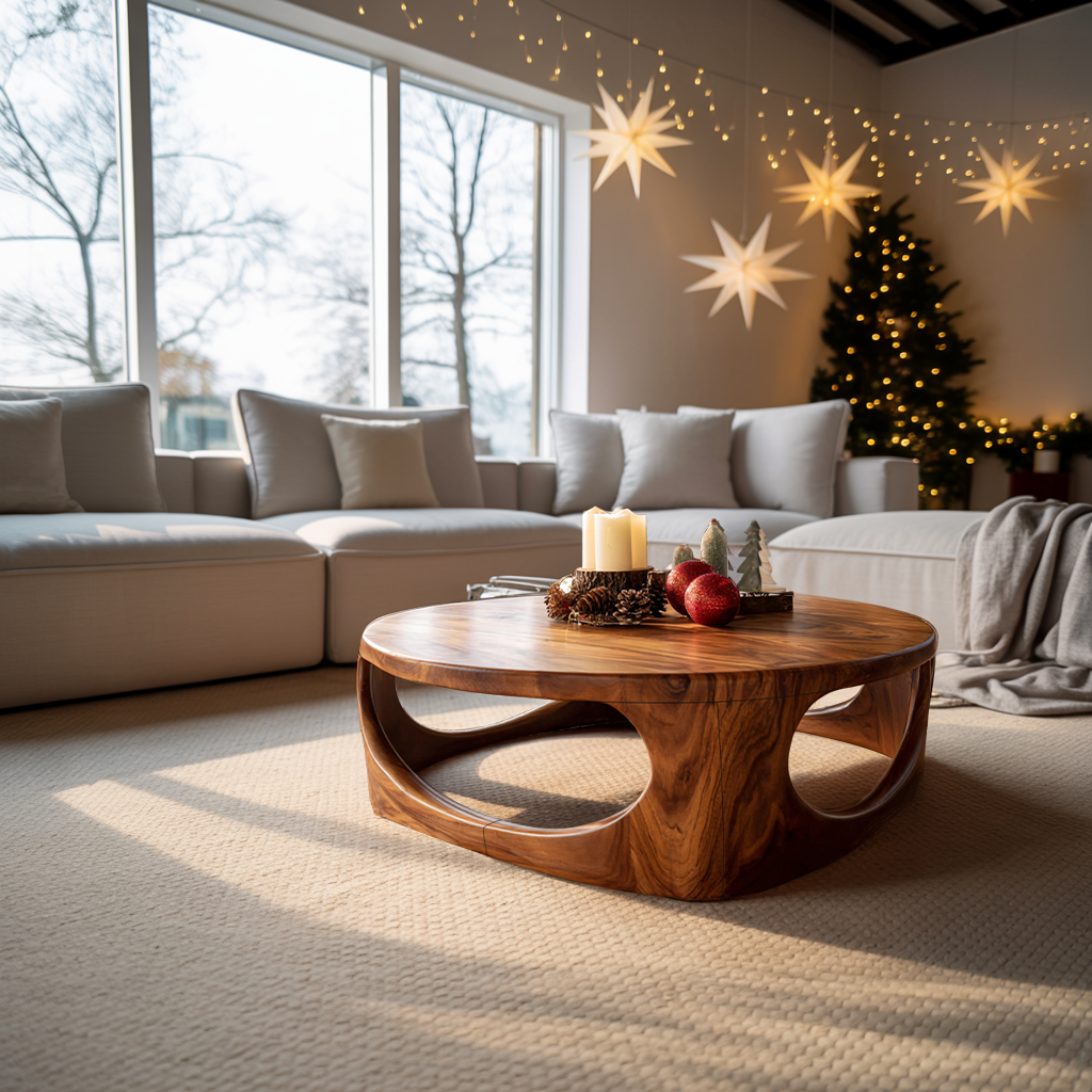 Handcrafted Wooden Coffee Table For Living Room Christmas Setup