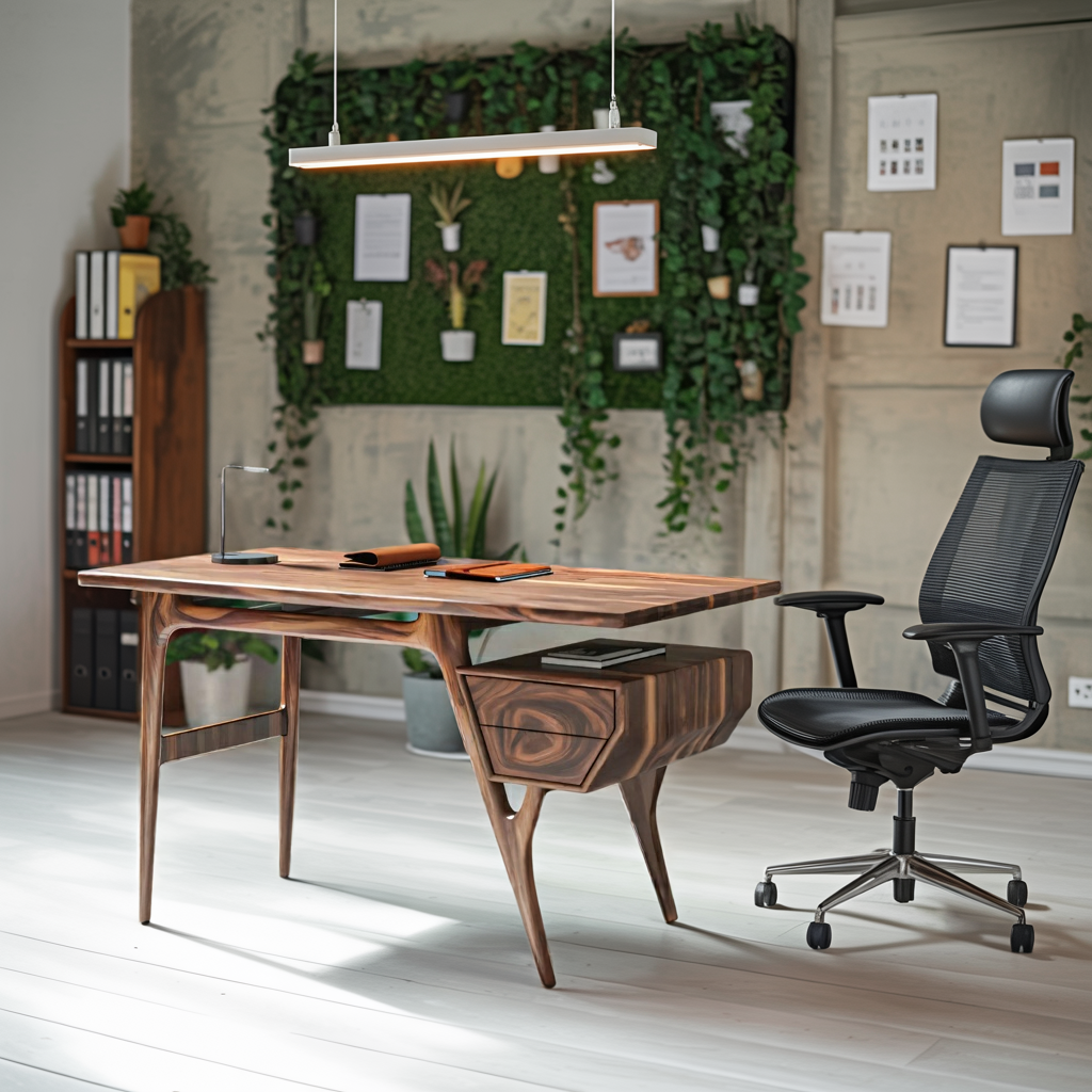 Mid Century Modern Wooden Writing Desk With Floating Drawer For Studio