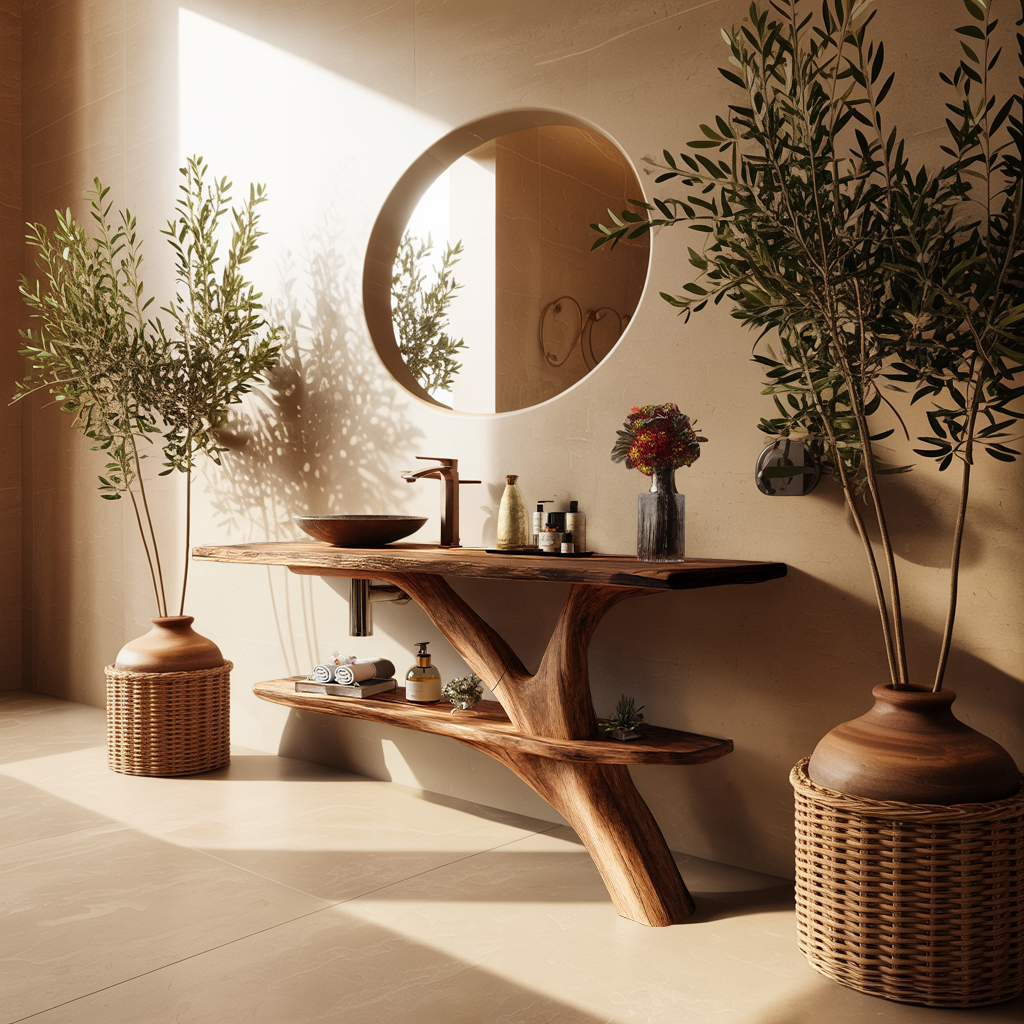 Mid Century Wooden Live Edge Bathroom Vanity For Luxury Home Decor