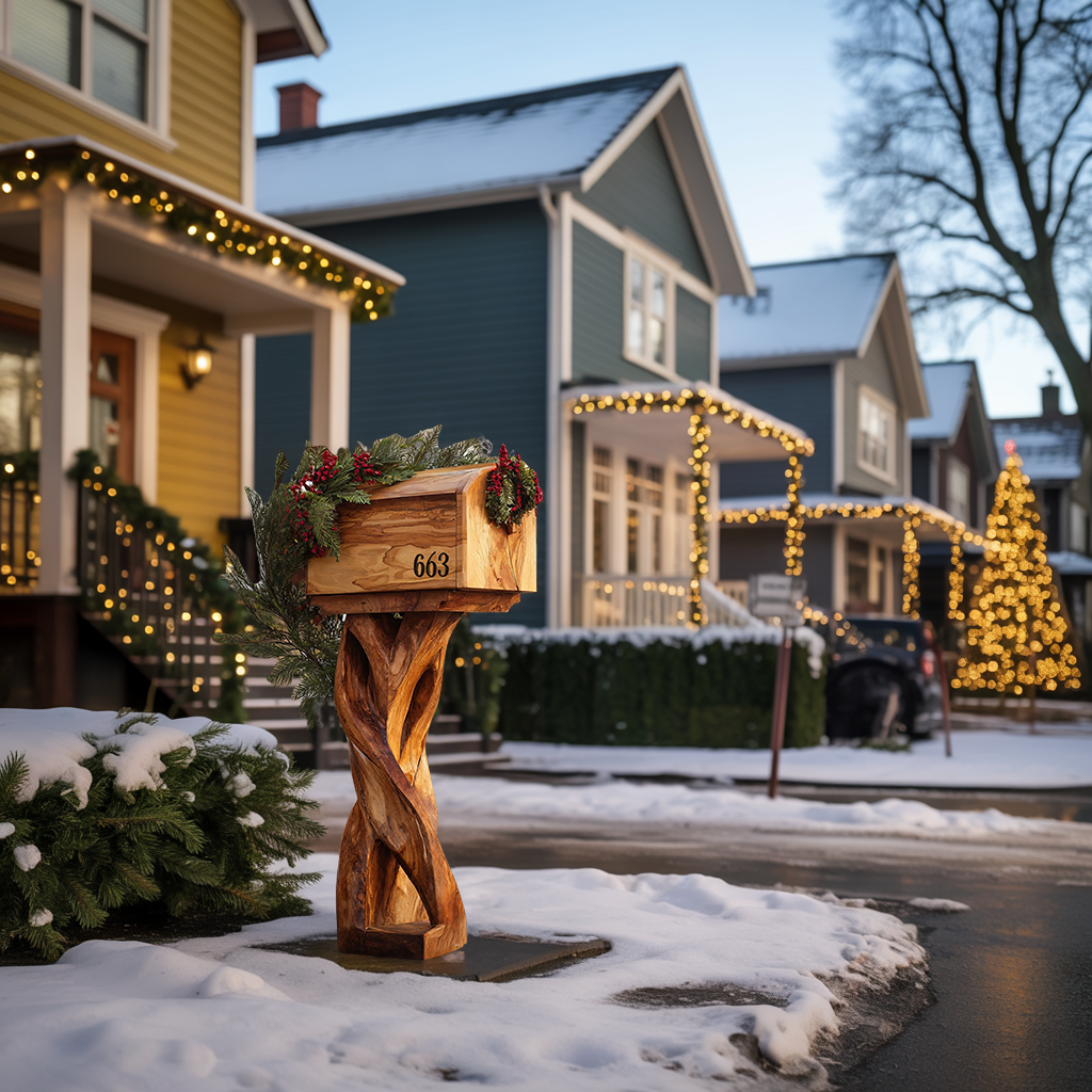 Farmhouse Solid Wood Sculpture Mailbox For Outdoor Patio Furniture