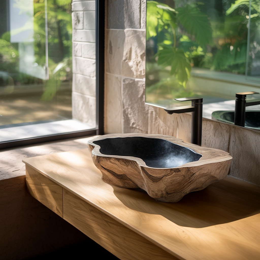 Handcrafted Mid Century Wood Wash Basin For Bathroom