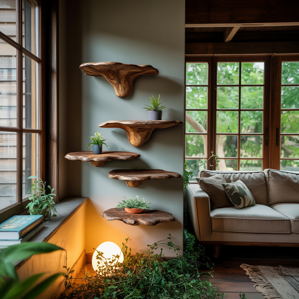 Modern Wooden Mushroom Shelf Furniture Decor For Home