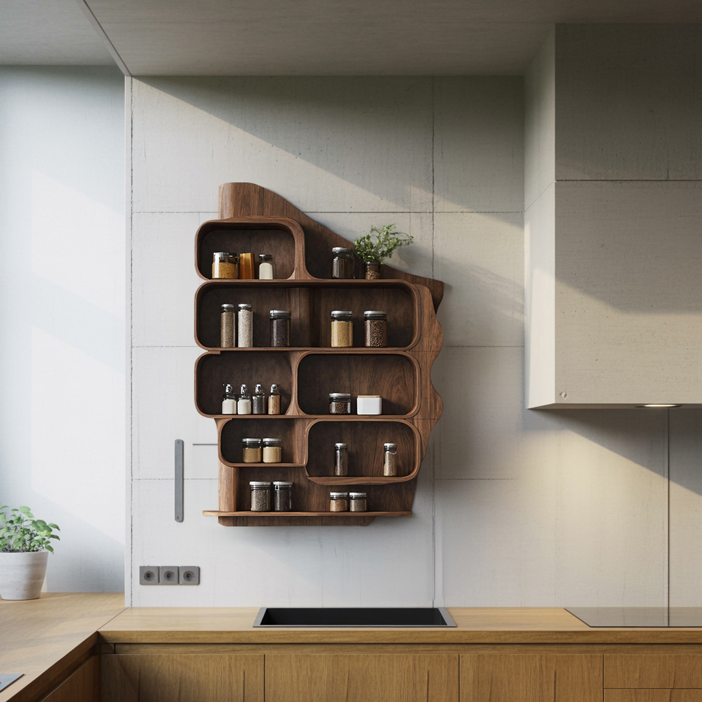 Handmade Wooden Spice Rack For Farmhouse Kitchen Wall