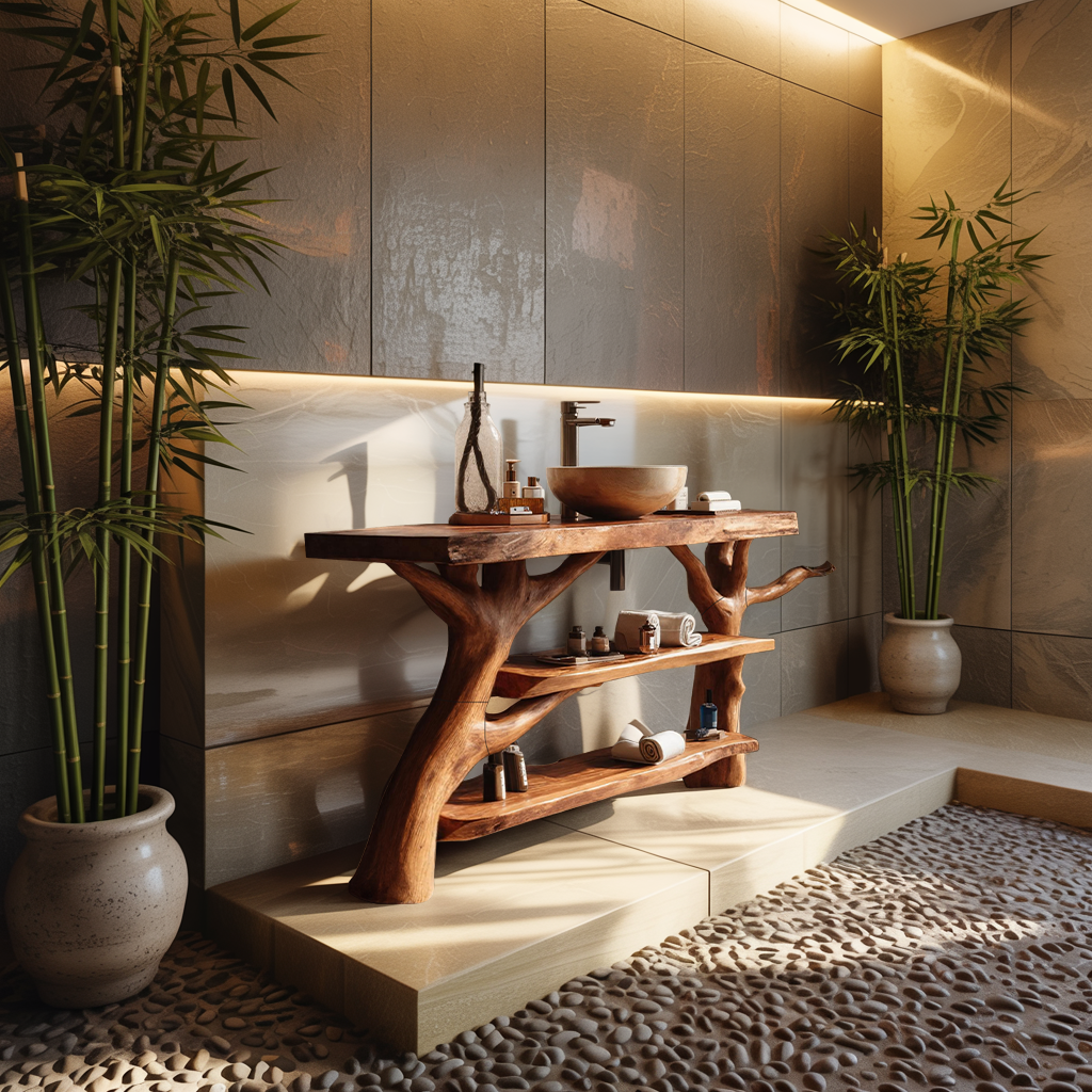 Mid Century Wooden Live Edge Bathroom Vanity For Stylish Home Furniture