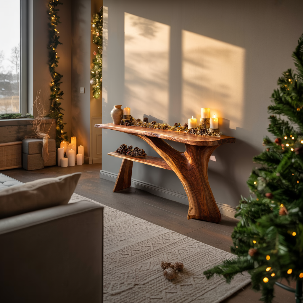 Rustic Live Edge Console Table For Christmas Furniture Entryway