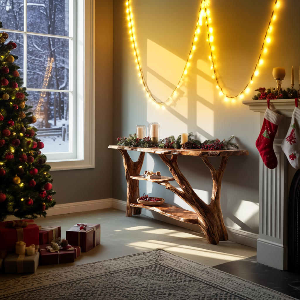 Rustic Modern Solid Wood Console Table For Christmas Living Room Style