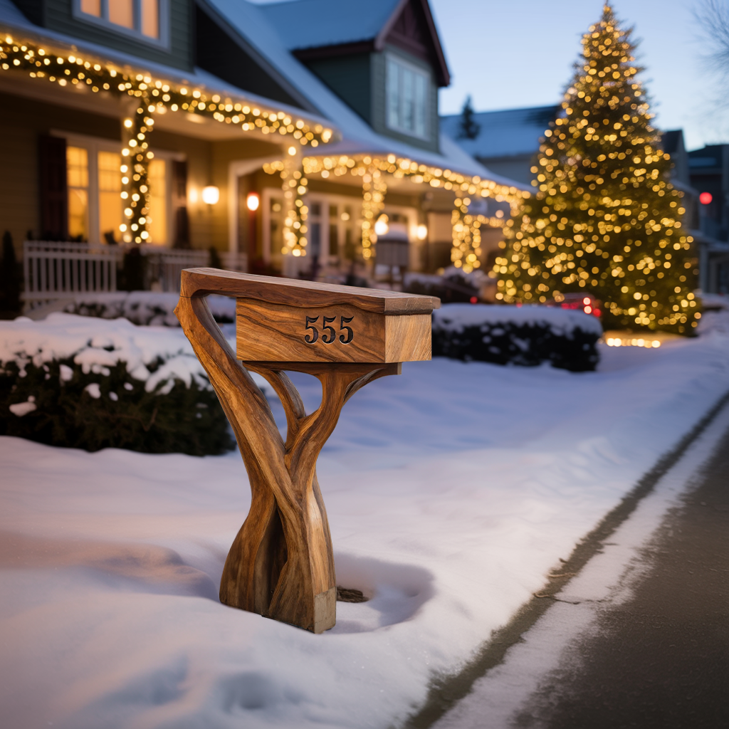 Farmhouse Wooden Sculpture Mailbox For Garden Patio Rustic Decor