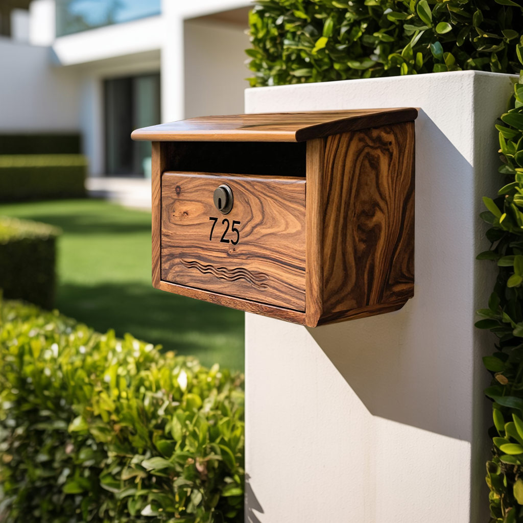 Modern Wooden Sculpture Mailbox For Outdoor Patio Rustic Furniture
