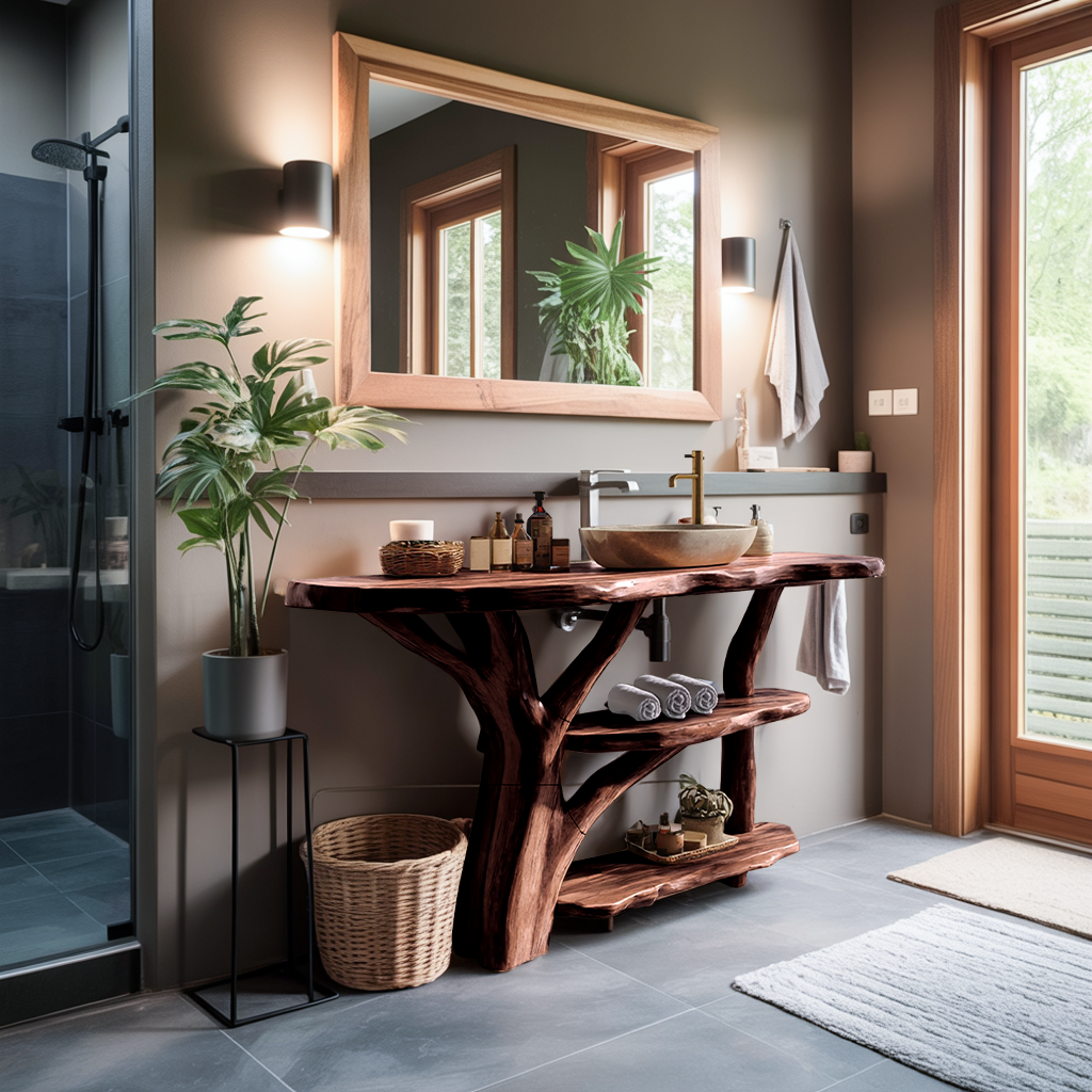Modern Wooden Live Edge Bathroom Vanity For Stylish Furniture Design