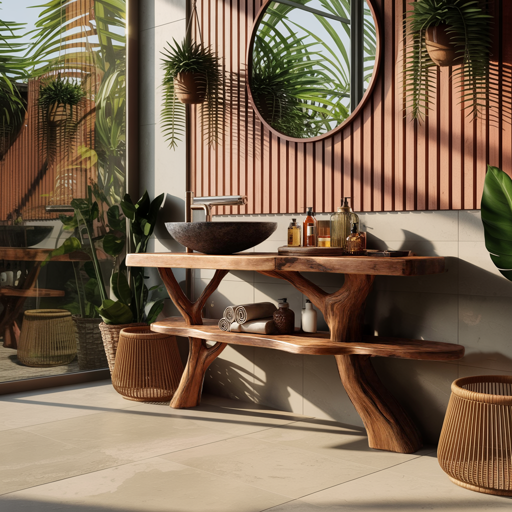 Modern Wooden Live Edge Bathroom Vanity For Elegant Bathroom Interior