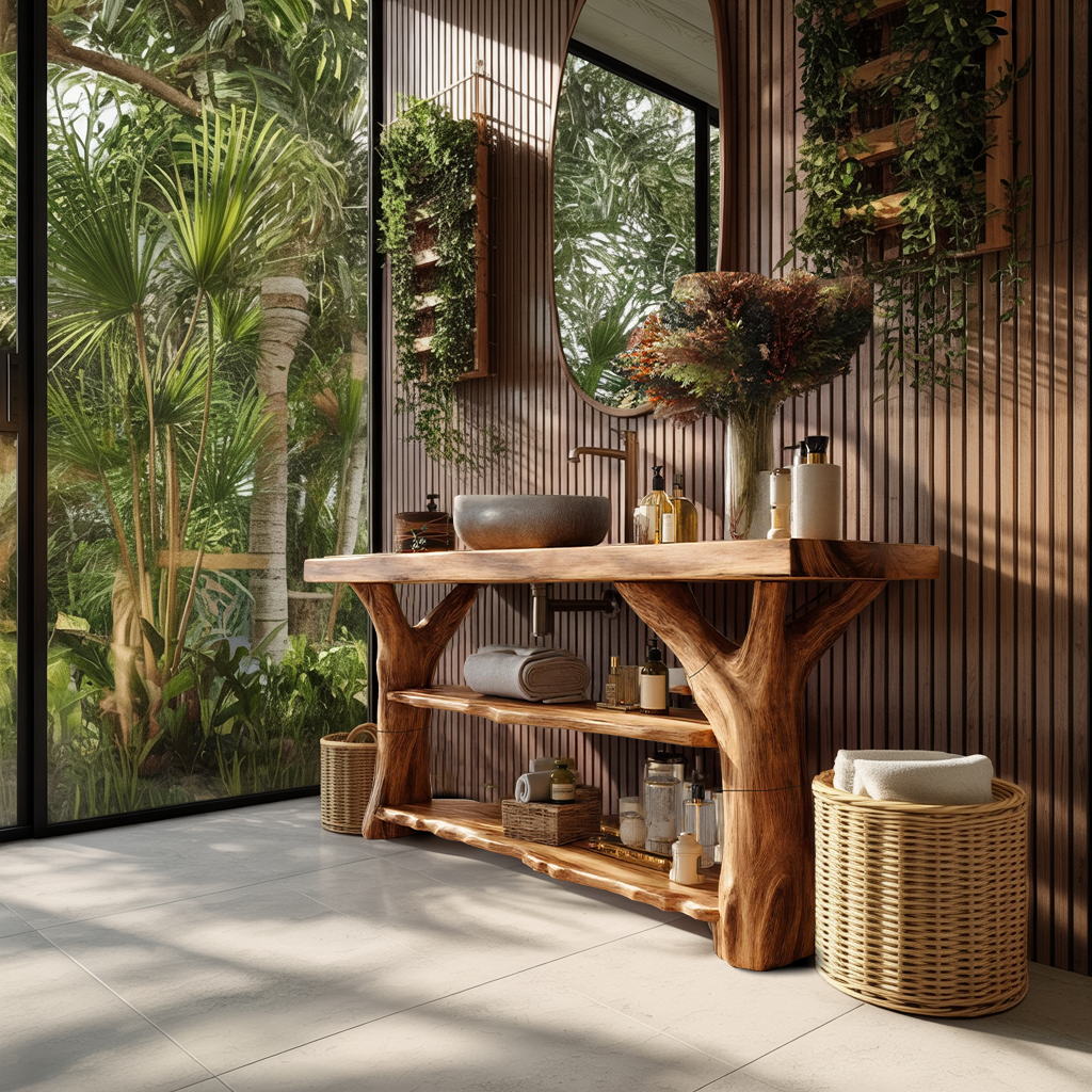 Handcrafted Live Edge Tree Trunk Vanity For Stylish Home Bathroom Decor