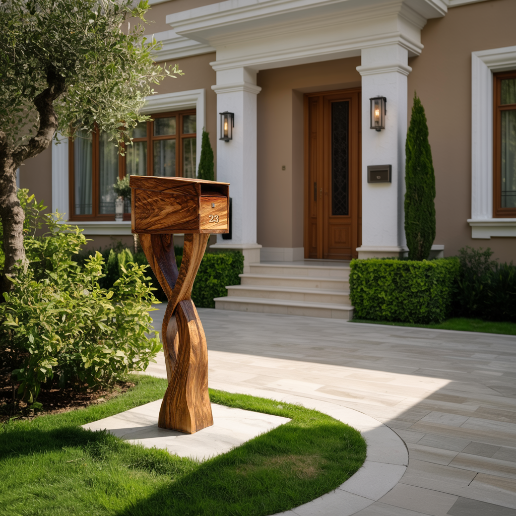 Modern Solid Wood Sculpture Mailbox For Garden Yard Decoration
