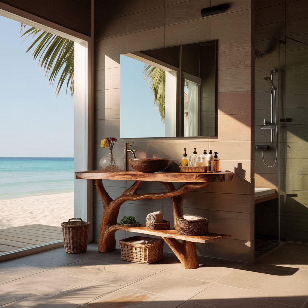 Handcrafted Wooden Live Edge Bathroom Vanity For Classic Bathroom Decor