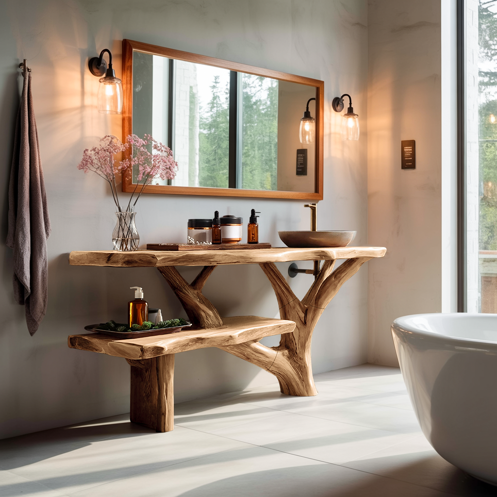 Farmhouse Wooden Live Edge Bathroom Vanity For Bathroom Design