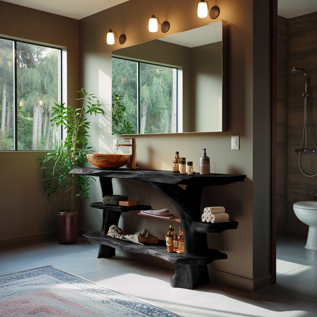 Mid Century Live Edge Tree Trunk Vanity For Modern Interior Bathroom Decor