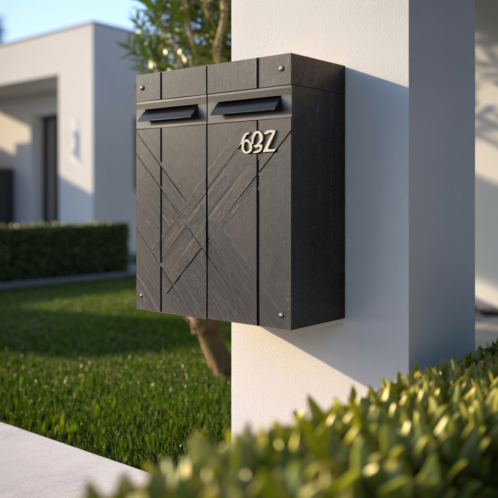 Modern Solid Wood Sculpture Mailbox For Outdoor Rustic Patio Design