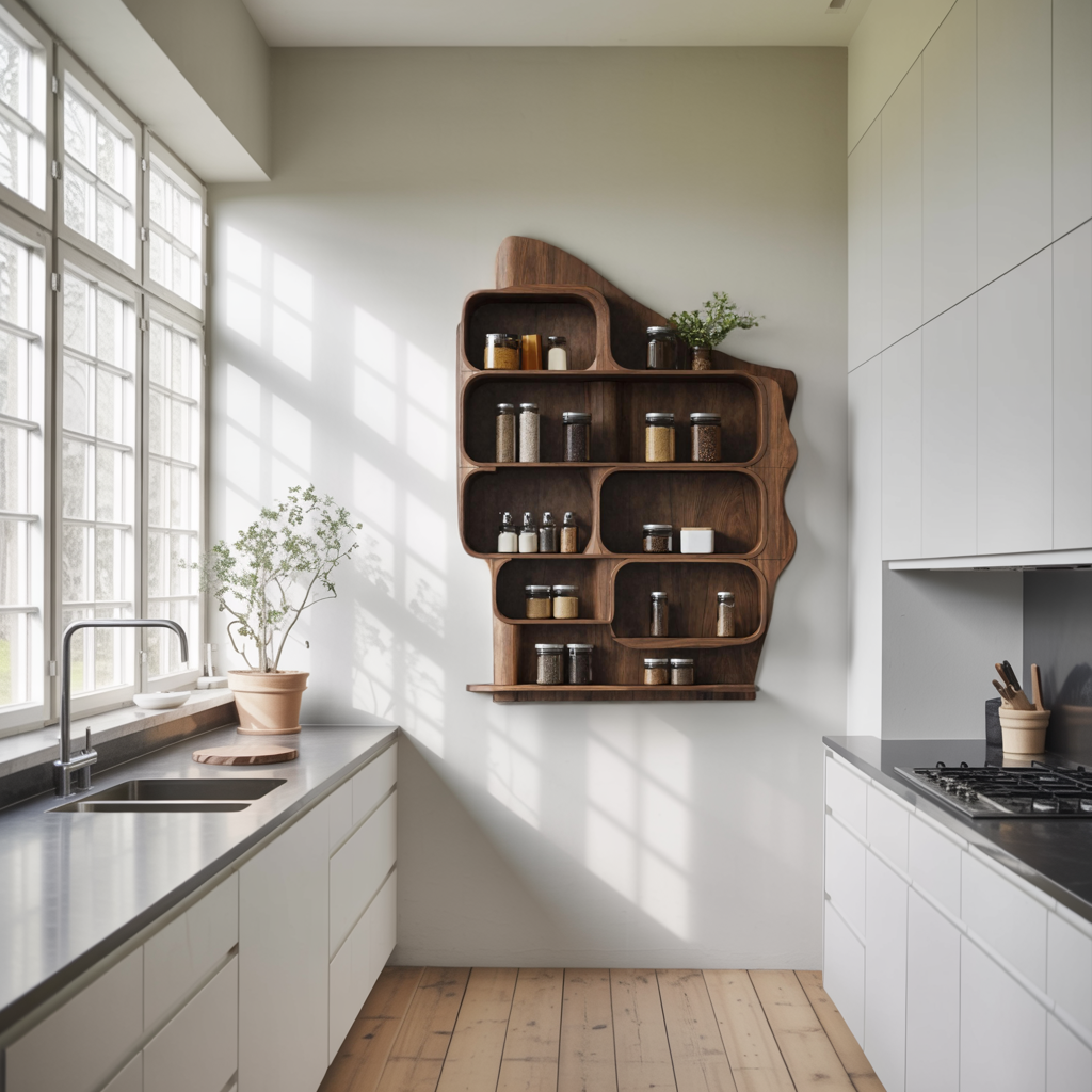 Handmade Wooden Spice Rack For Farmhouse Kitchen Wall