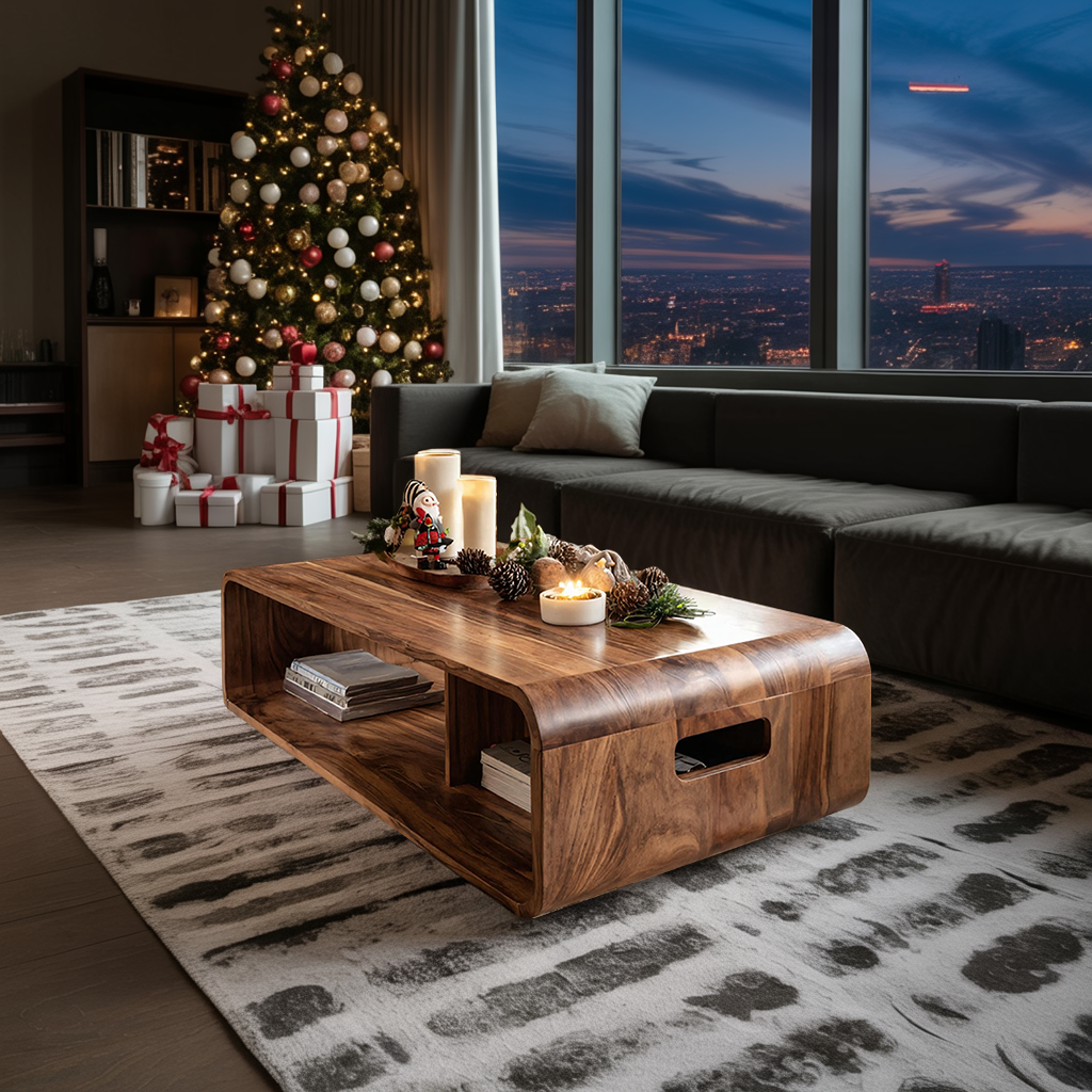 Farmhouse Live Edge Coffee Table For Holiday Entryway Design