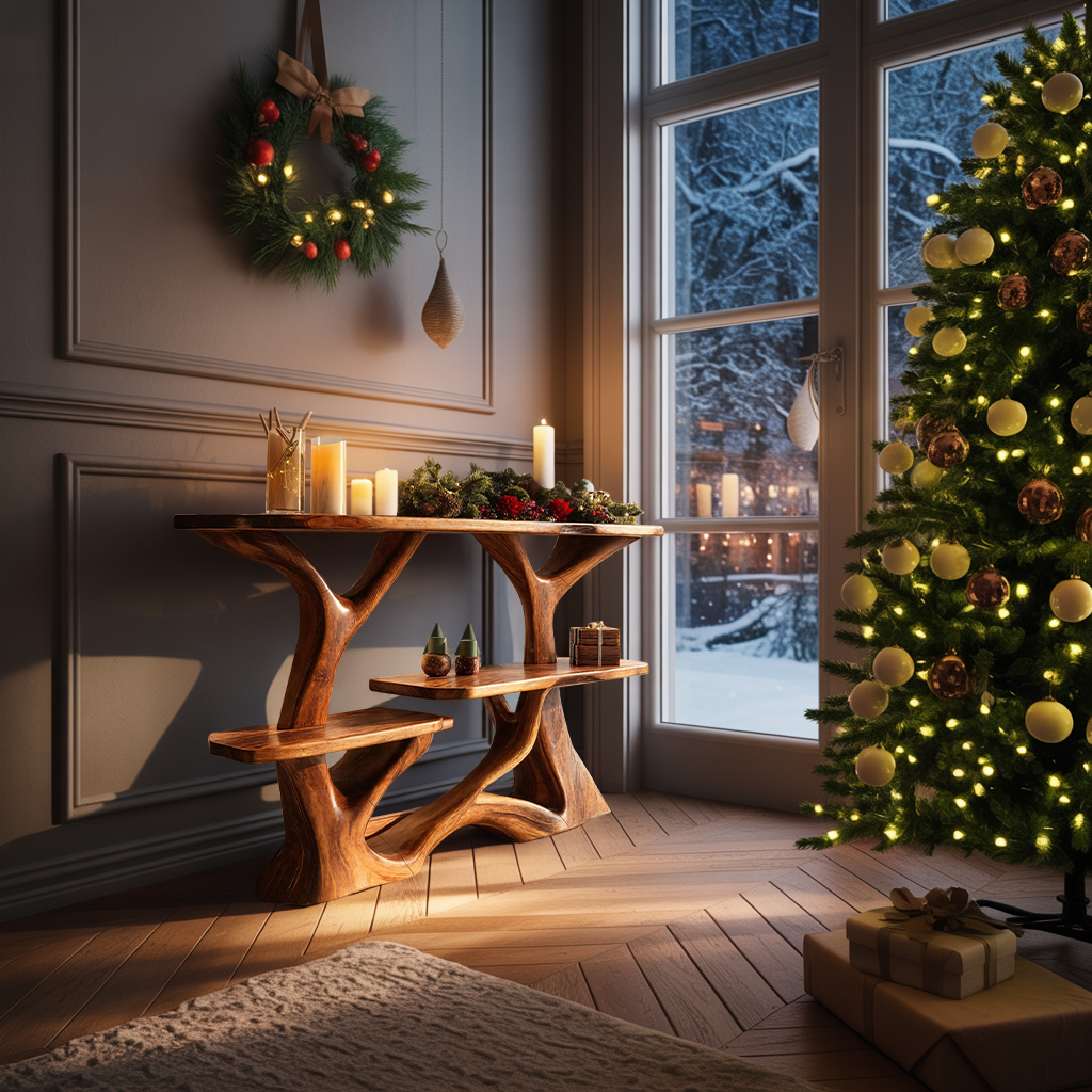 Farmhouse Solid Wood Console Table For Christmas Home Decoration