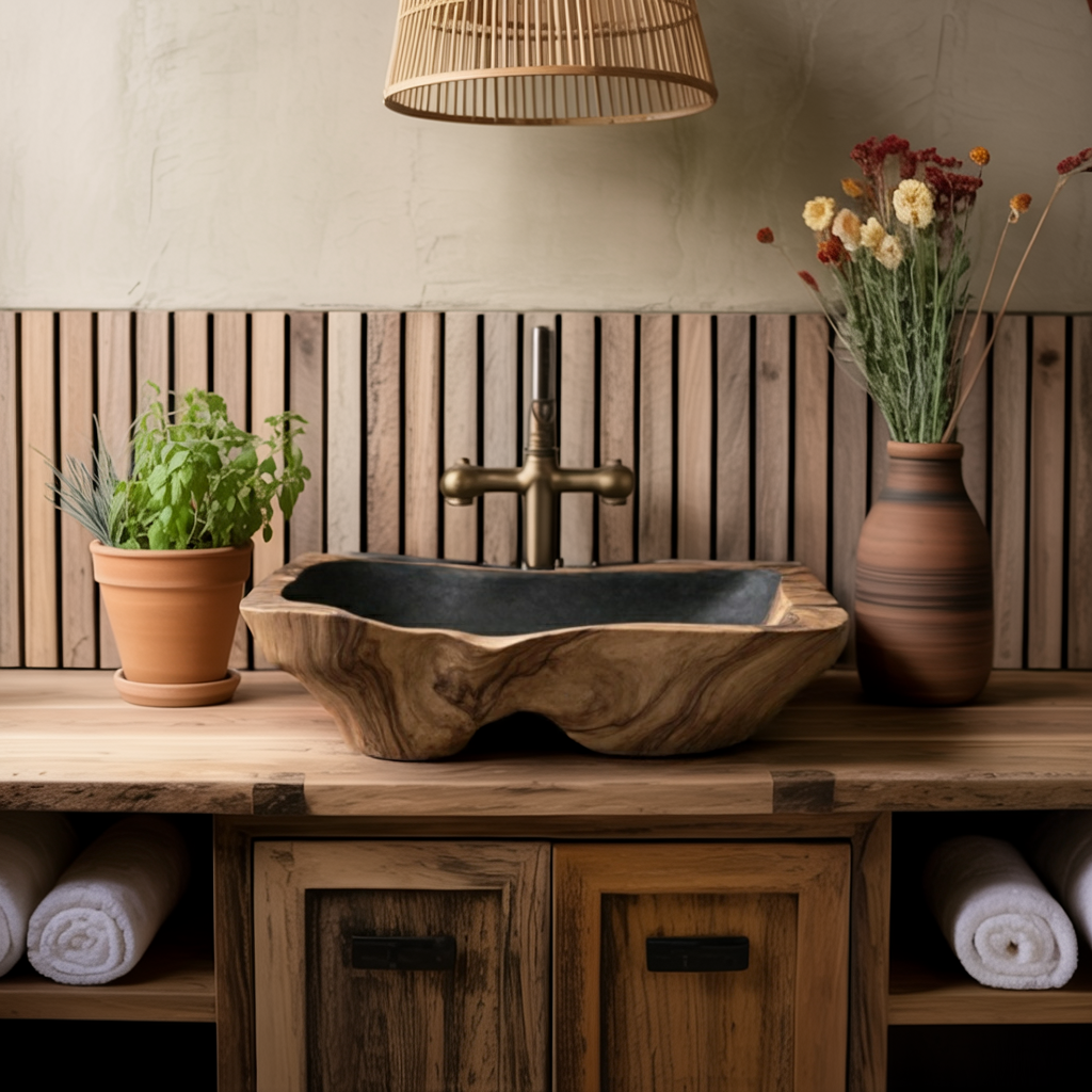 Mid Century Rustic Wooden Vessel Sink For Bathroom Ideas
