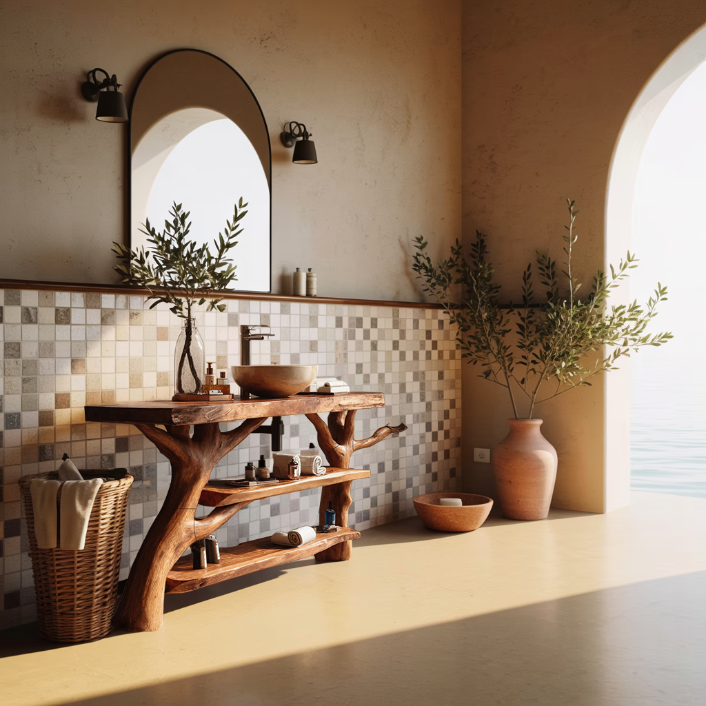Mid Century Wooden Live Edge Bathroom Vanity For Stylish Home Furniture