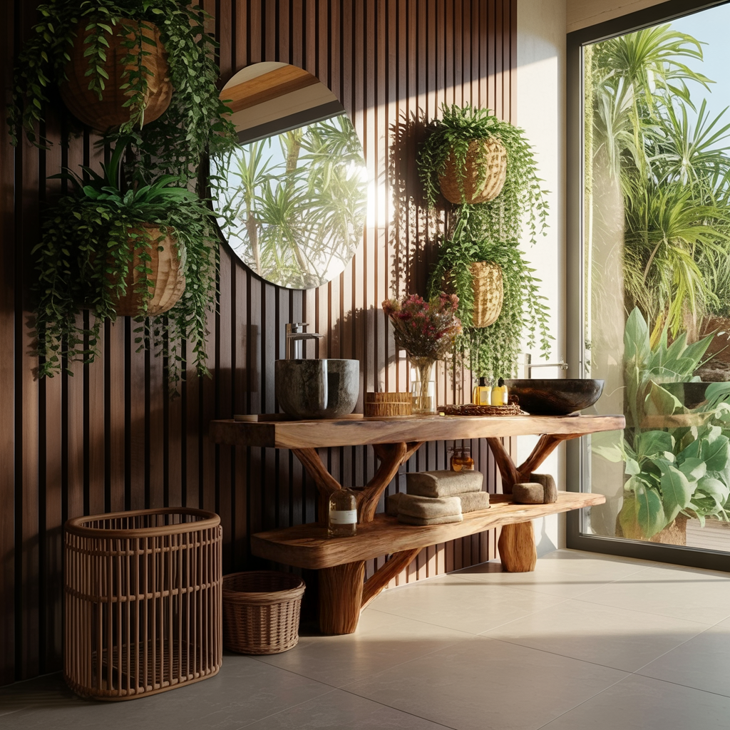 Mid Century Wooden Live Edge Bathroom Vanity For Elegant Bathroom Decor