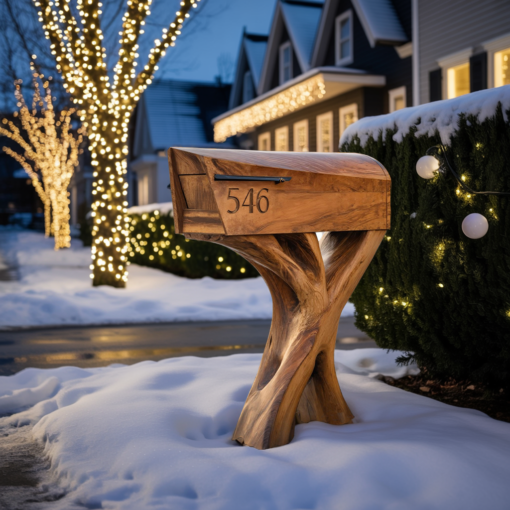 Modern Solid Wood Sculpture Mailbox For Patio Garden Yard Decor