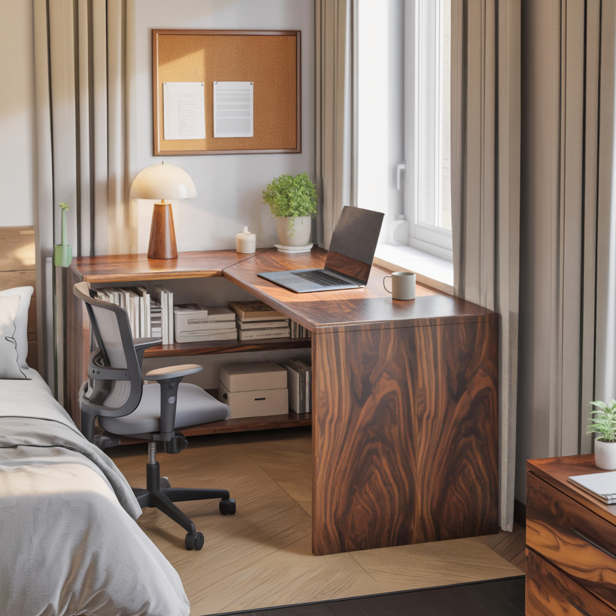 Modern L Shaped Wooden Desk With Bookshelf For Home Office Or Study