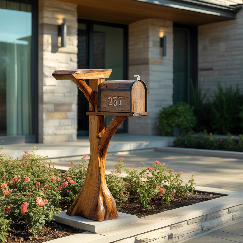 Modern Wooden Sculpture Mailbox For Garden Patio Furniture Design