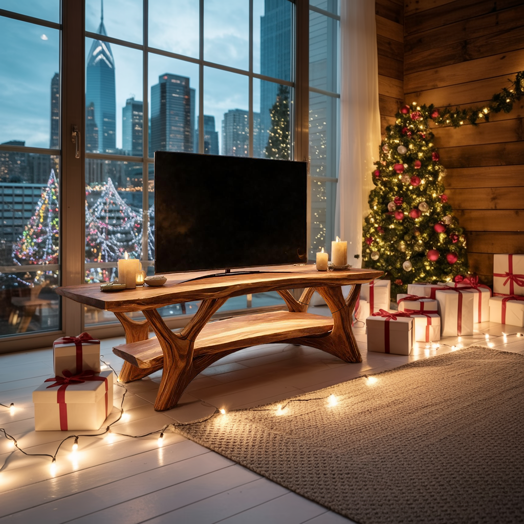 Farmhouse Solid Wood TV Console For Cozy Holiday Decor