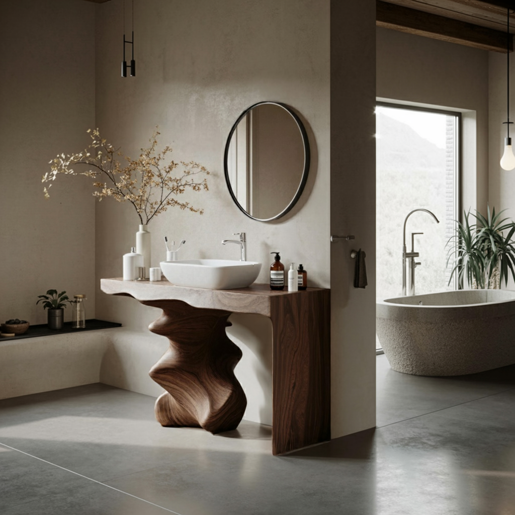 Mid Century Vanity For Organic Bathroom Interiors