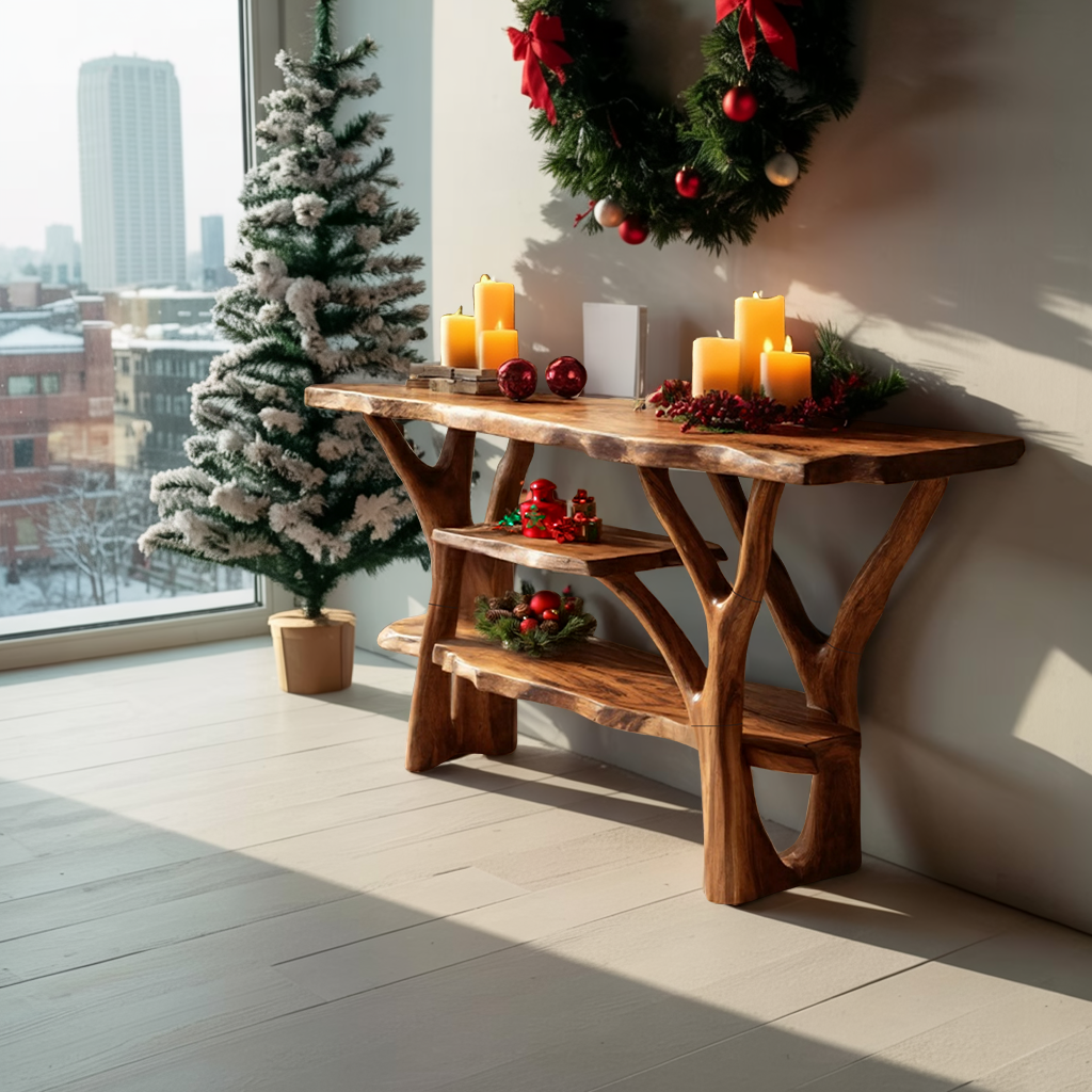 Handcrafted Solid Wood Console Table For Christmas Furniture Entryway Decor