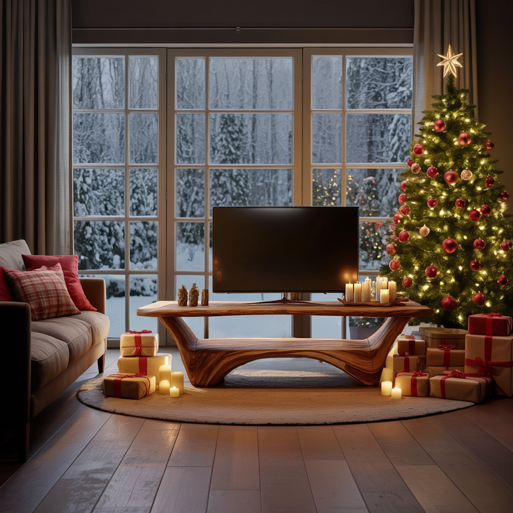 Modern Wooden Live Edge TV Console For Holiday Decor Ideas