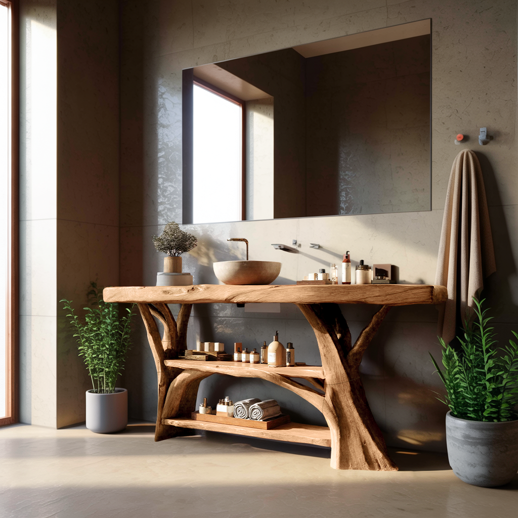 Handcrafted Wooden Live Edge Bathroom Vanity For Bathroom Furniture Decor