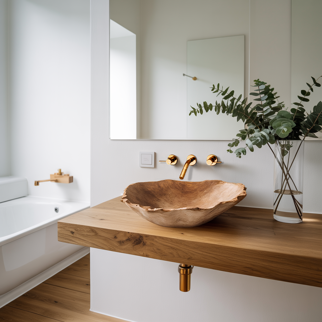 Mid Century Wooden Vessel Sink For Natural Bathroom Decor