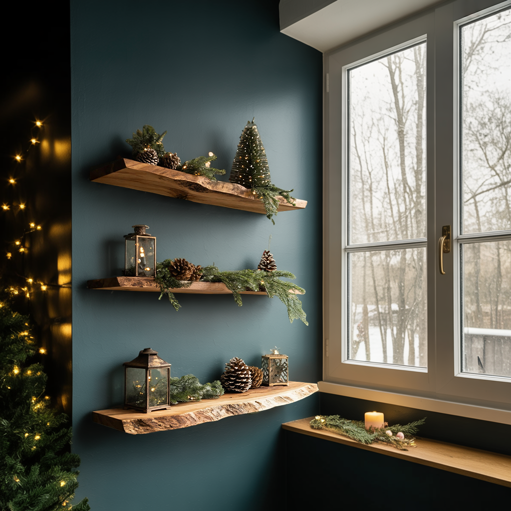 Handcrafted Solid Wood Floating Shelf For Festive Entryway Design