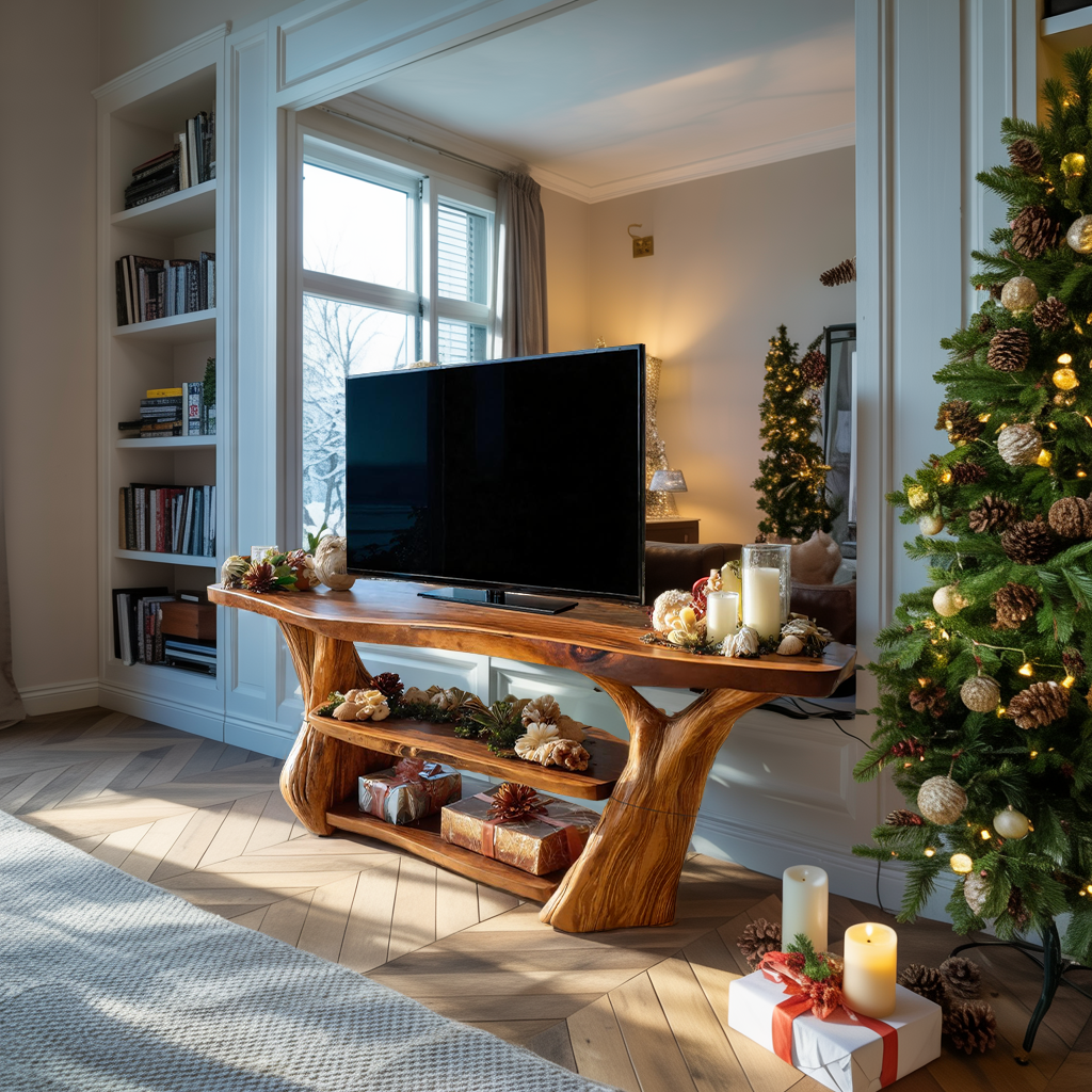 Modern Live Edge Entryway TV Stand For Cozy Christmas Decor