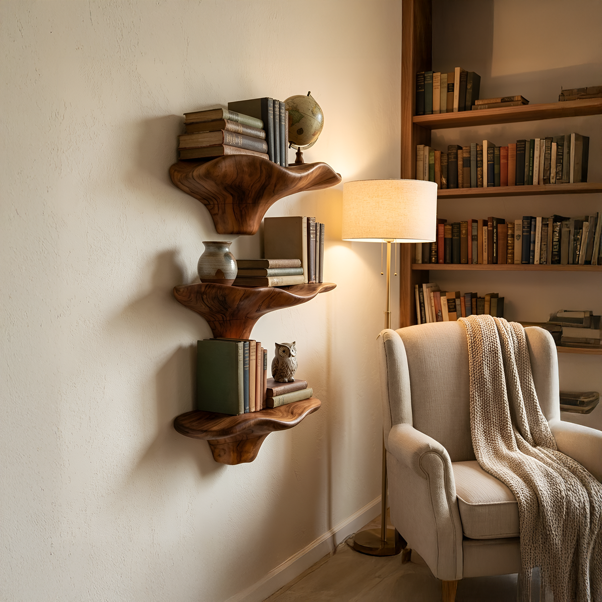 Farmhouse Handcrafted Solid Wood Mushroom Shelf For Living Room Decor