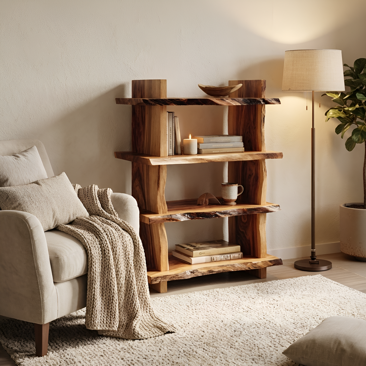 Minimal Wood Bookshelf For Bedroom Storage And Modern Decor