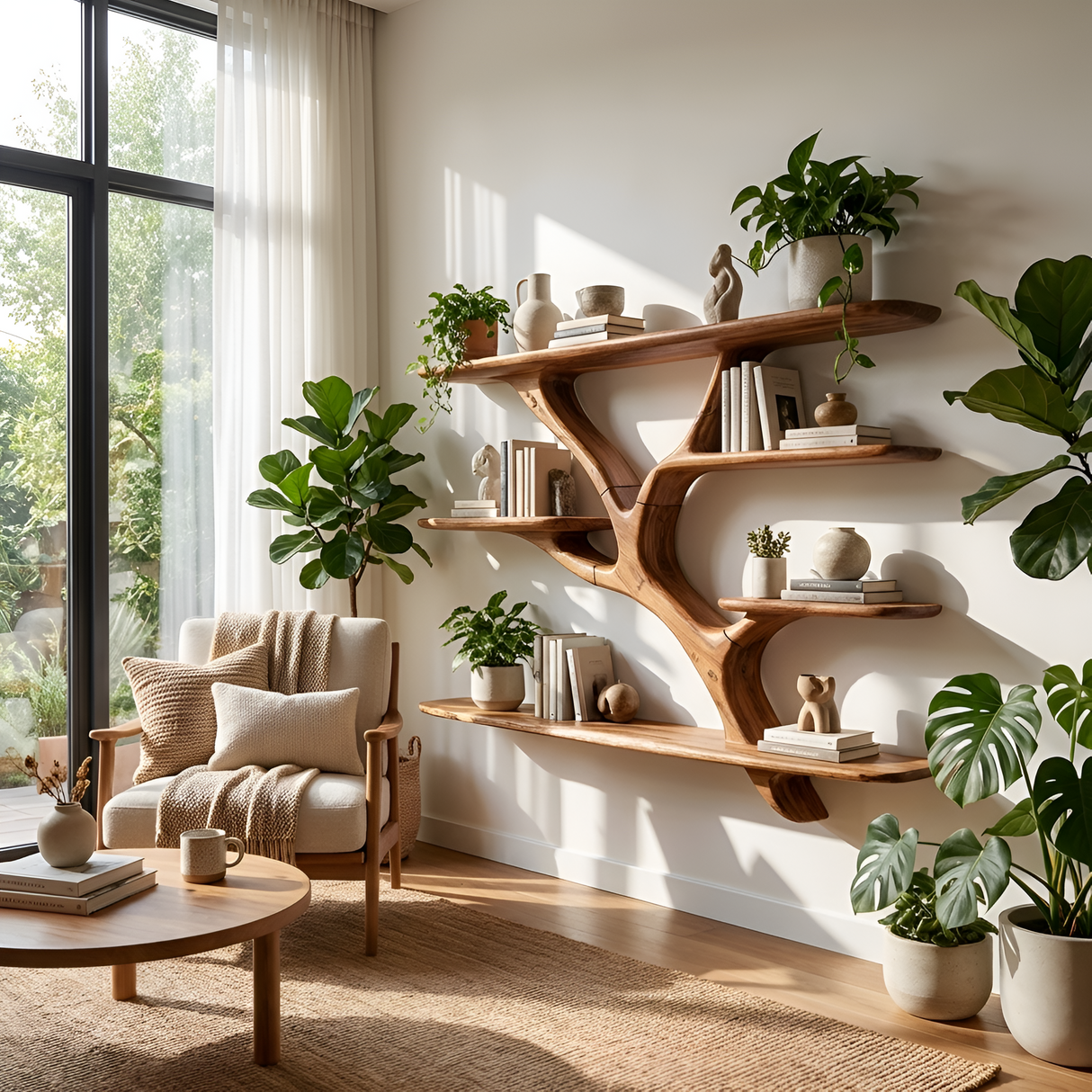 Industrial Floating Wooden Shelving Unit For Bedroom Organizer
