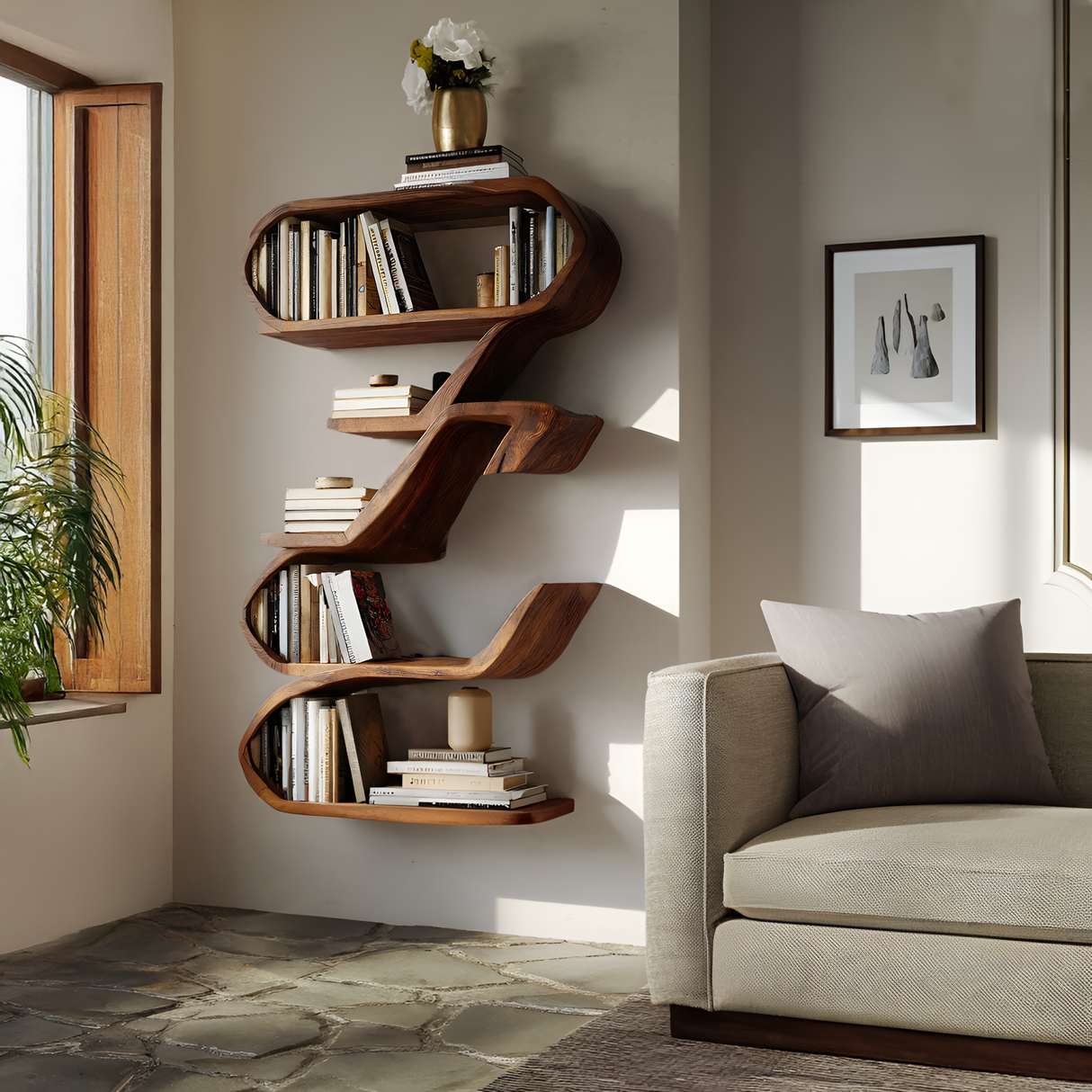 Modern Sculptural Wall Shelf For Living Room Display