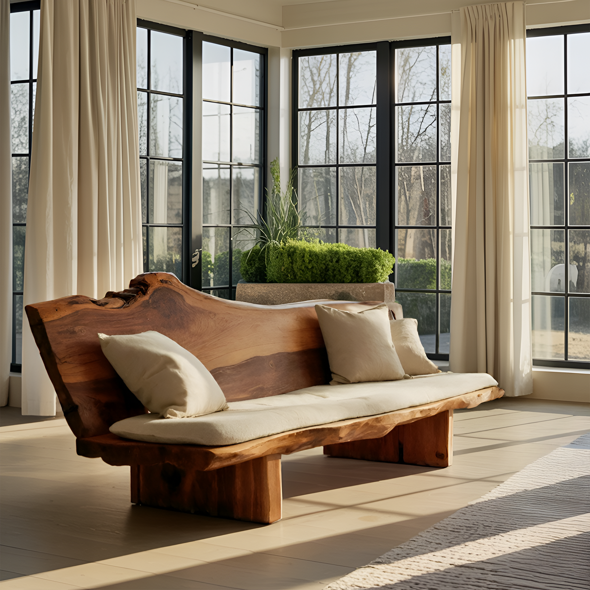 Organic Wood Sofa With Natural Edge Design For Home Decoration