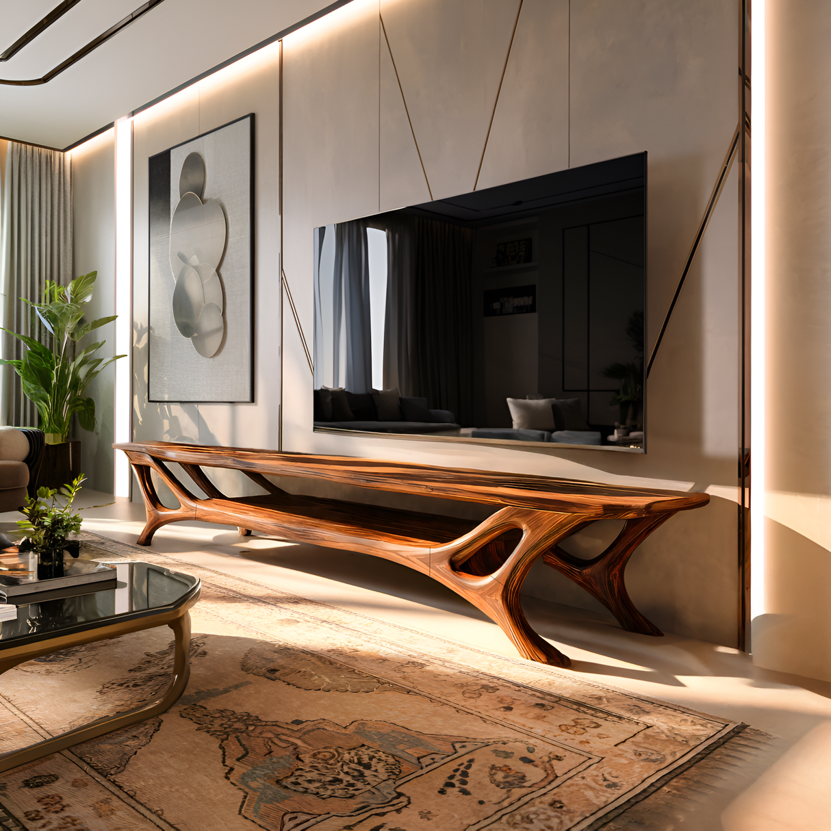 Curved TV Stand For Contemporary Living Room Furniture