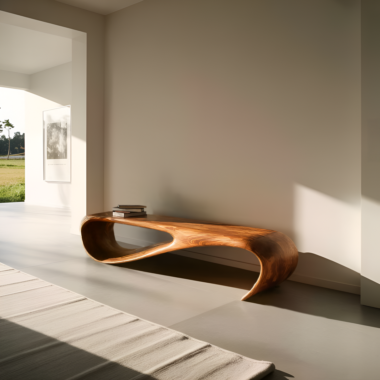 Handcrafted Style Bench With Sculptural Curves For Home