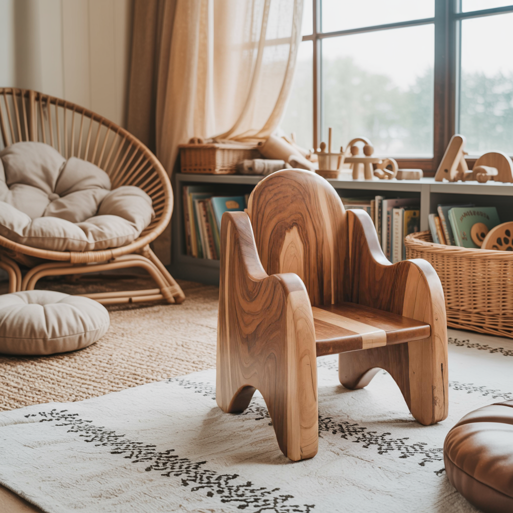 Montessori Wooden Toddler Chair For Playroom Or Minimalist Nursery