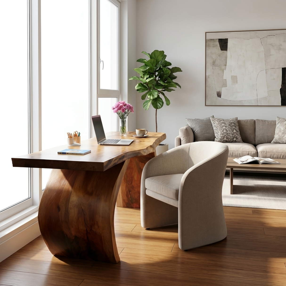 Handcrafted Wooden Live Edge Desk For Professional Office