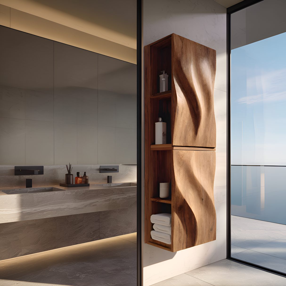 Luxury Bathroom Cabinet Wave Carved Doors For Bathroom