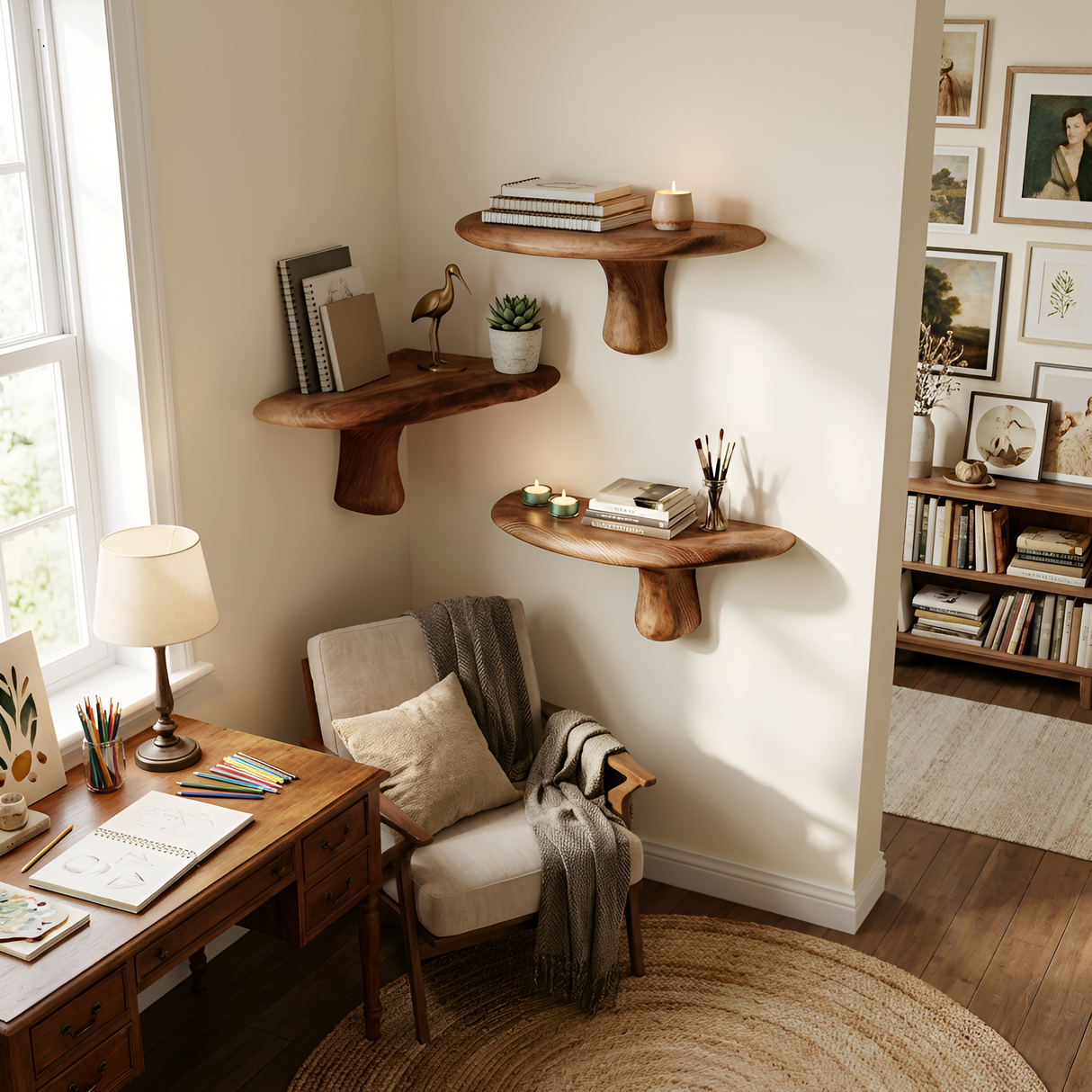 Handcrafted Live Edge Mushroom Shelf For Artistic Living Room Design